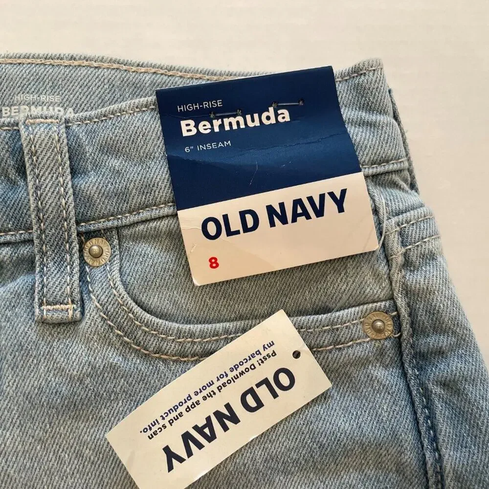 New Girls Old Navy Light Wash High Rise Denim Bermuda Shorts Adjustable 8